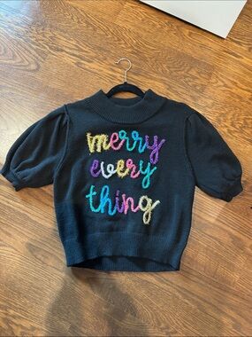 Peach Love California Black 'Merry Every Thing' Puff-Sleeve Sweater